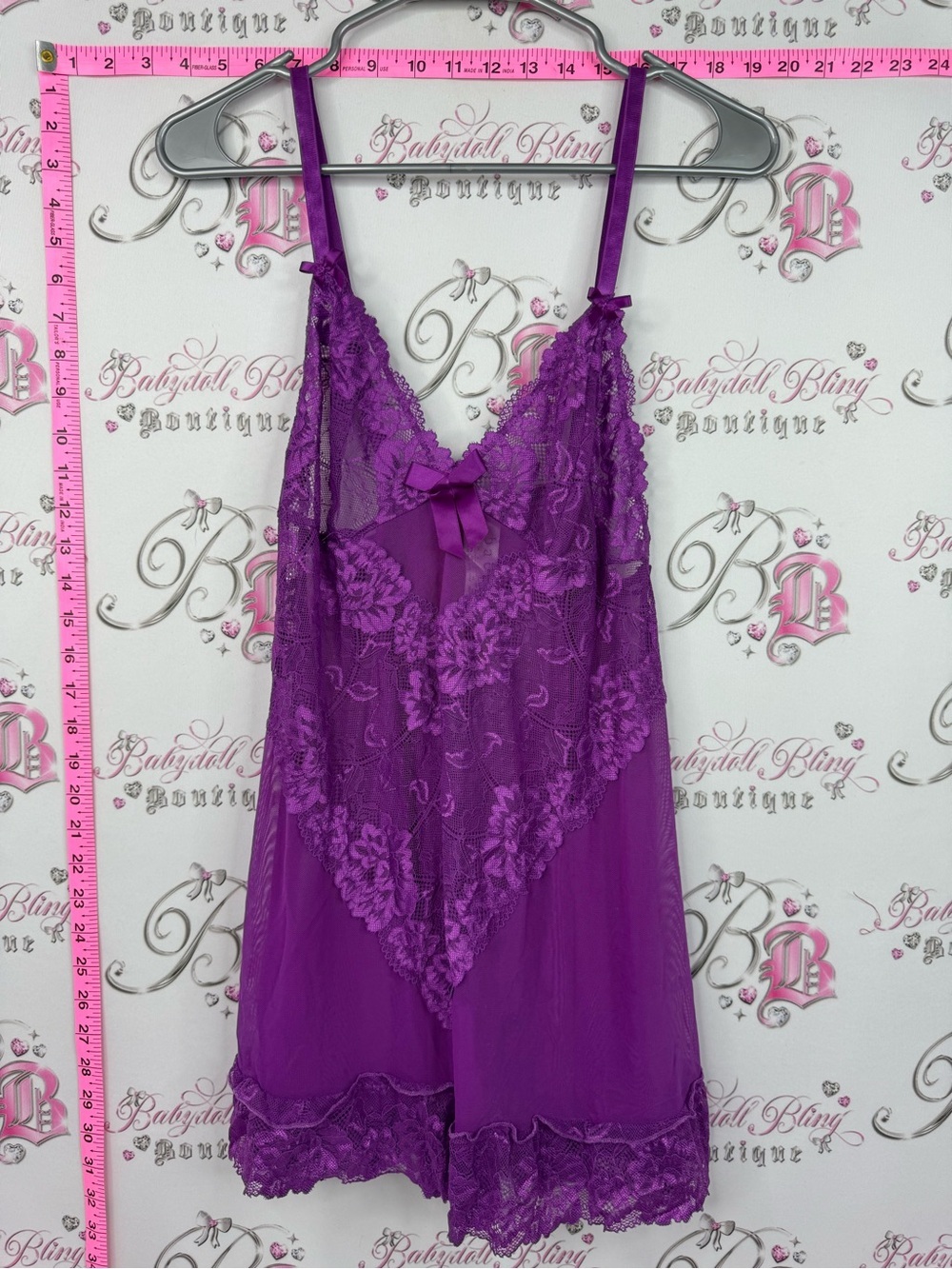Baci Lacie dress Lace Trim Purple Chemise with Bow - Women Intimates